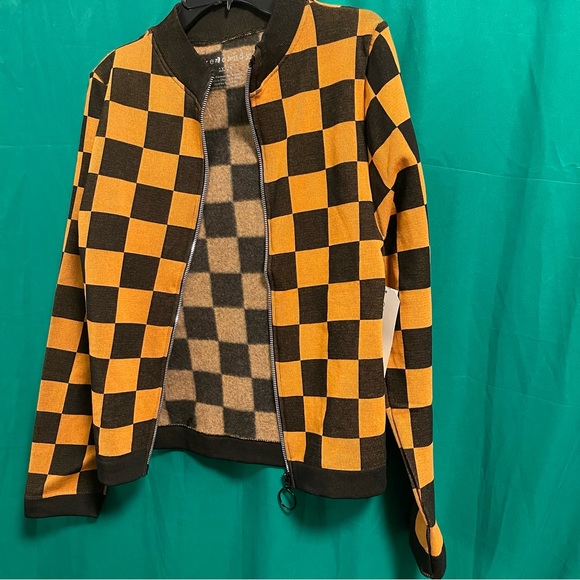 Eye Candy Plus Size Black and Yellow Checkered Zip Up Sweatshirt - L - Picture 10 of 11